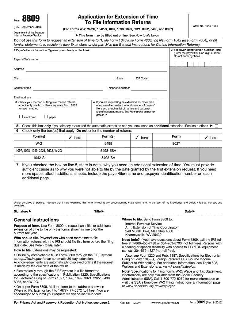  Sample Form 8809 2013