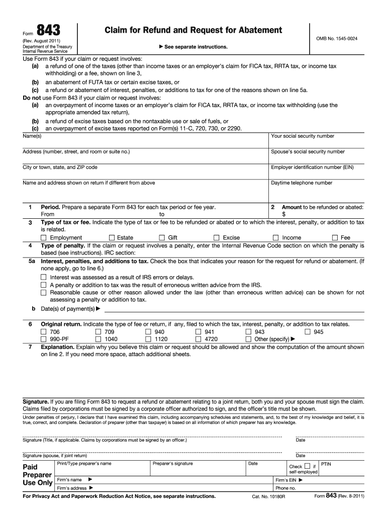  Irs Form 843 2011-2024