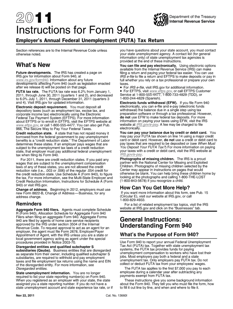  Form 940 Instructions 2011