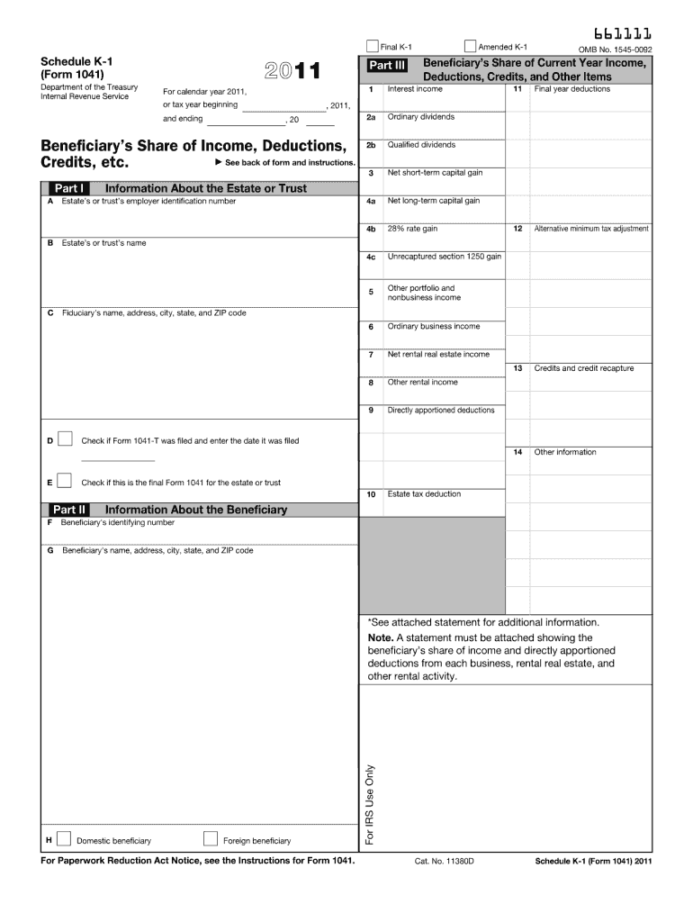  Form 1041 K 1 2011