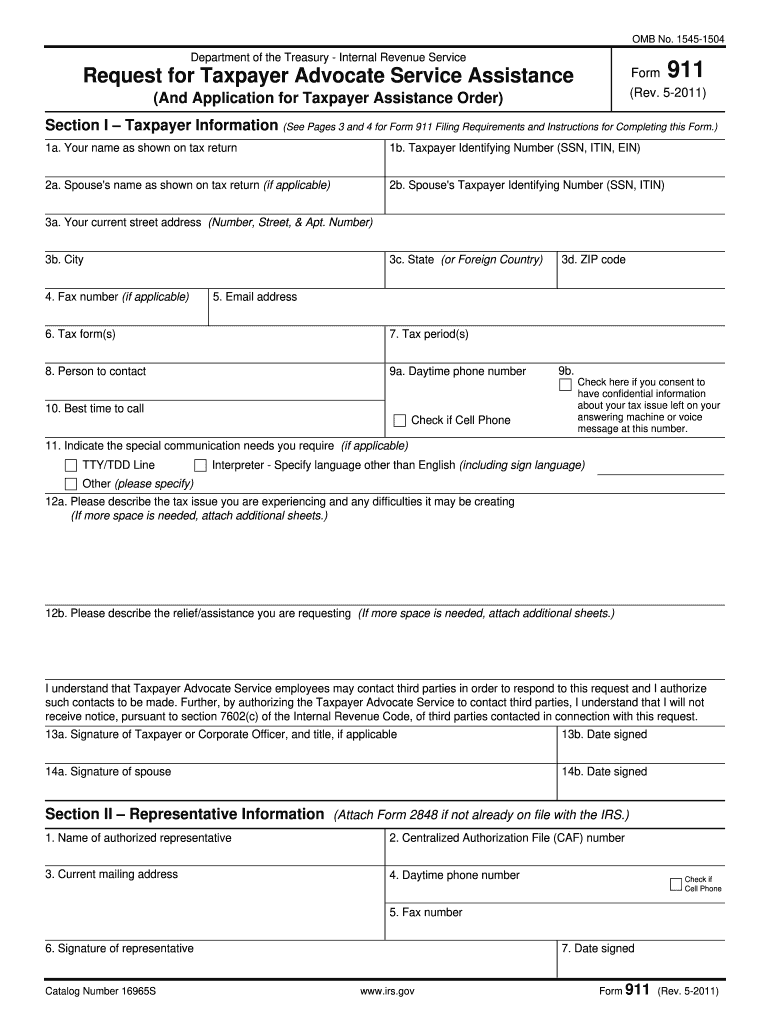  Irs Form 911 Fillable 2011