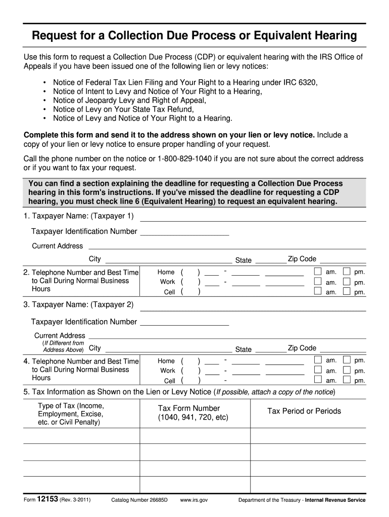  Irs Form 12153 Fill in 2011