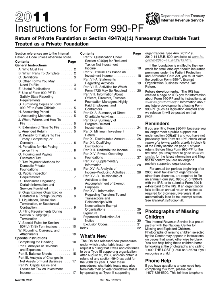  990 Pf Instruction Form 2011