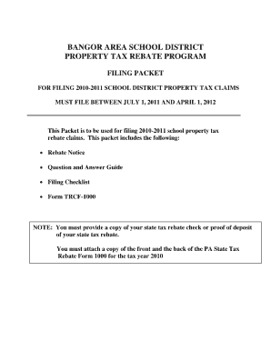 Bangor Area School District Tax Rebate  Form