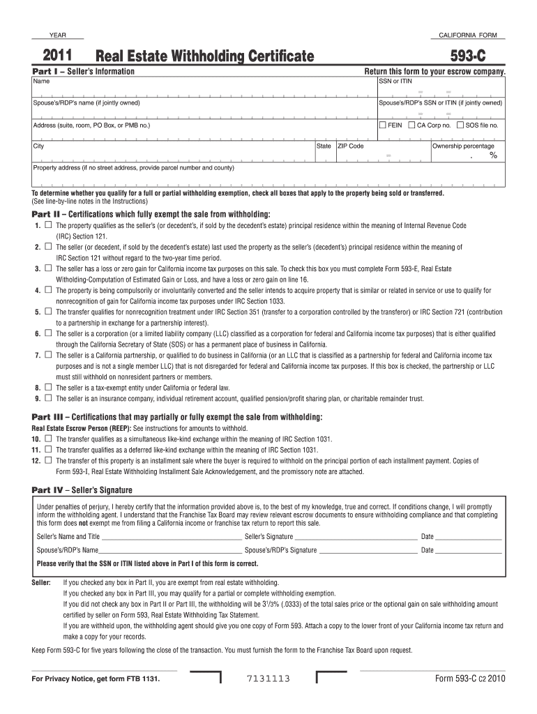  Real Estate Withholding Certificate 593 C Form 2019