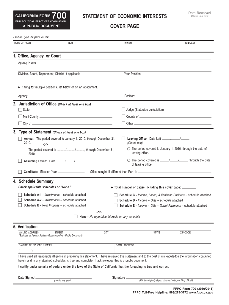  Fppc Ca Form 700 2010