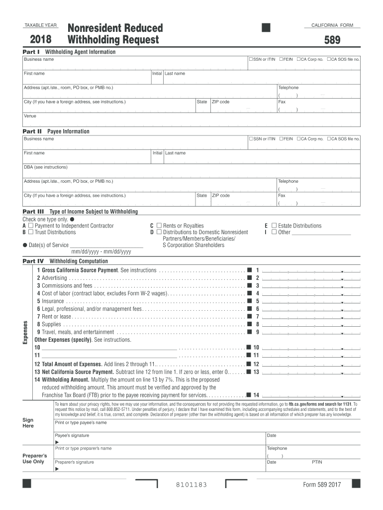 Ca Form 589 Year