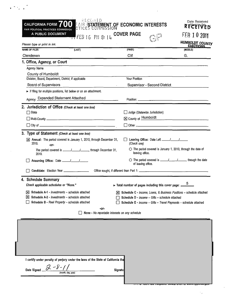 Clendenen, Clifton  Fair Political Practices Commission  State of    Fppc Ca  Form