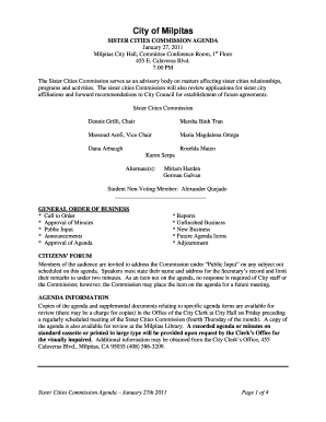 Sister Cities Commission Agenda January 27, Ci Milpitas Ca  Form
