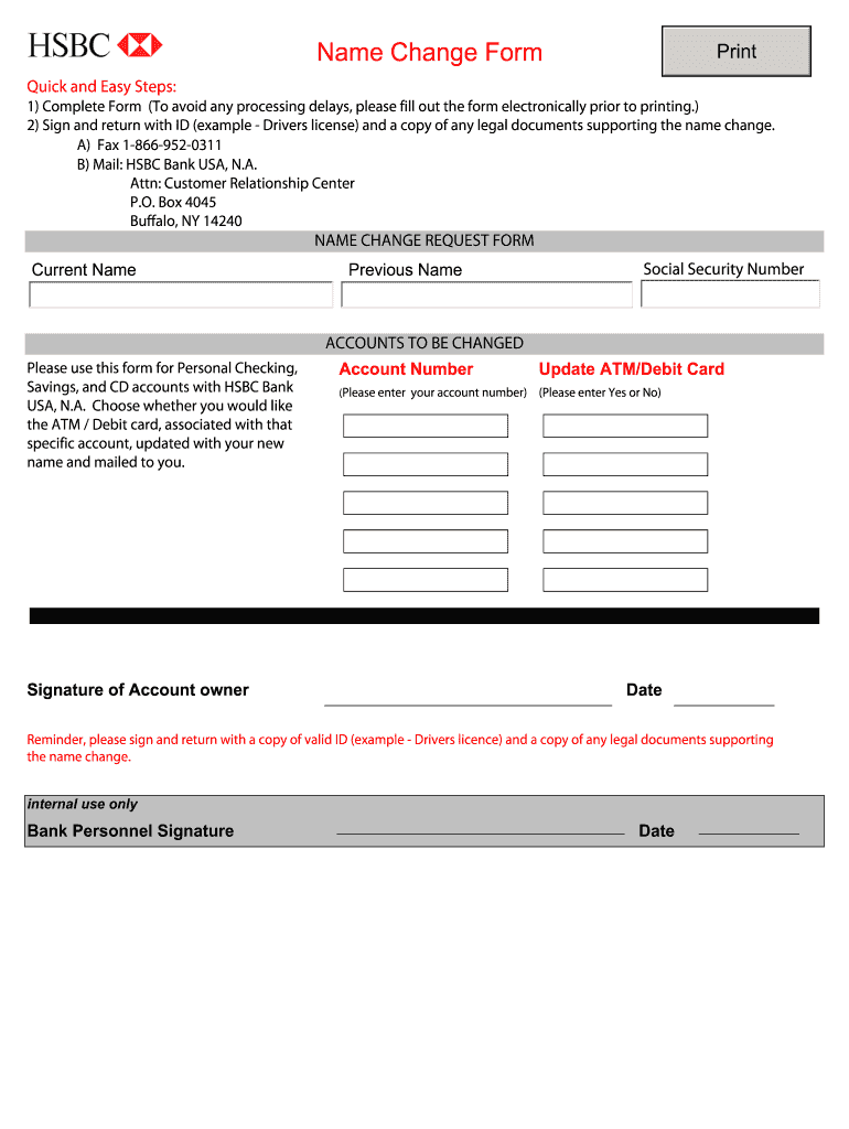 Hsbc Name Change  Form