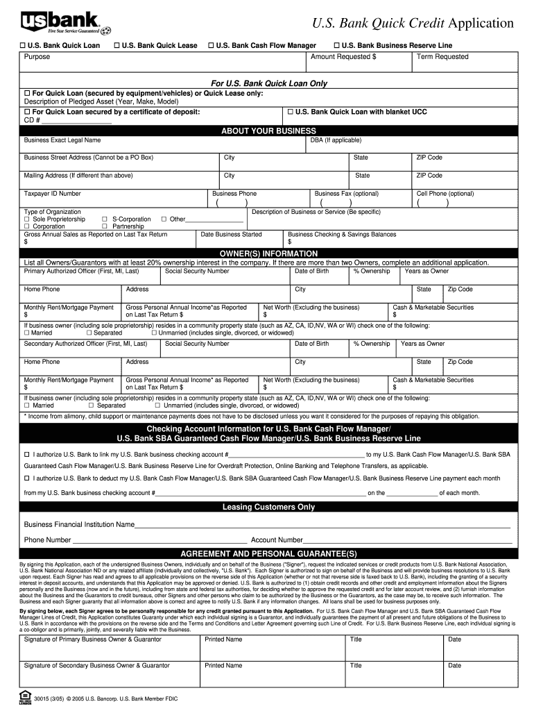 Printable Blank Bank Credit Application  Form