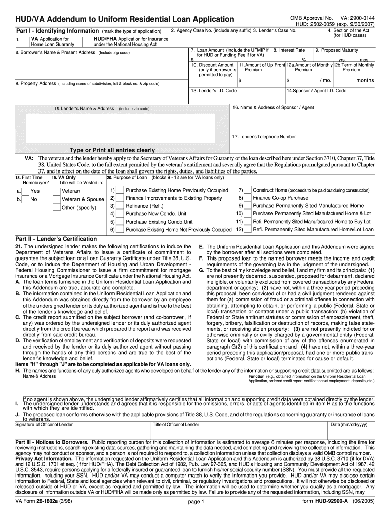  Hud Addendum 92900 a Form 1998