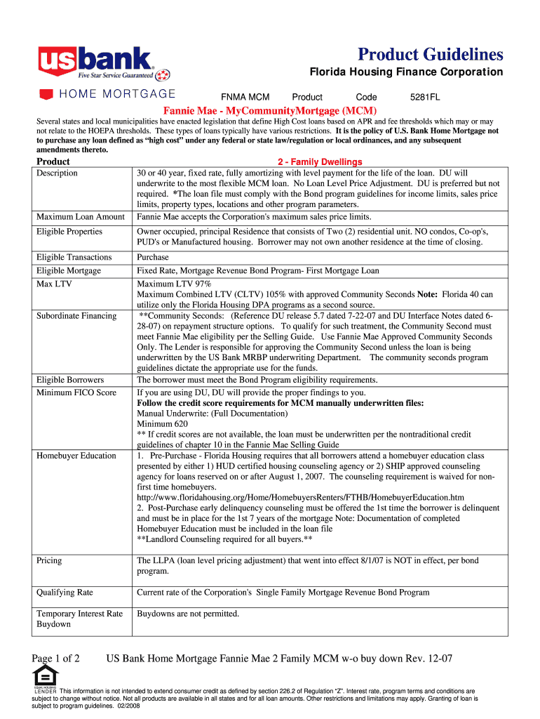 Fannie Mae 2 Family MCM W O Buy Down Rev 12 07 DOC  Form