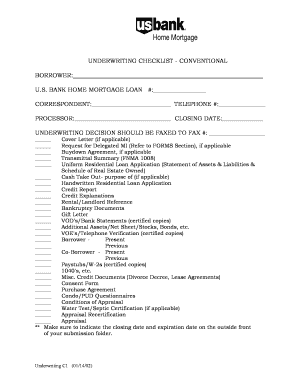 Mortgage Underwriting Checklist Template  Form