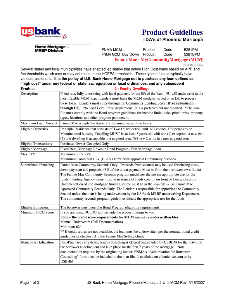 2 Fam Fannie Mae MCM &amp; Buy Down 5 16 07 with HBE US Bank  Form