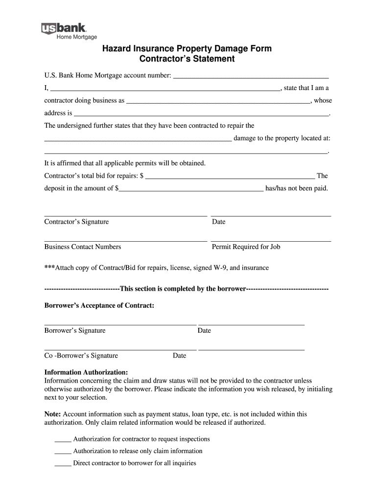 Us Bank Loss Draft  Form