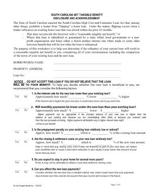 South Carolina Net Tangible Benefit Form