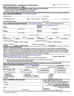 Cardholder Setup Department of Veterans Affairs Form
