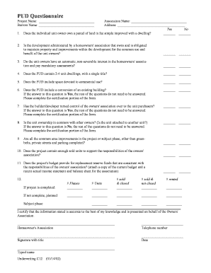 Pud Questionnaire Form