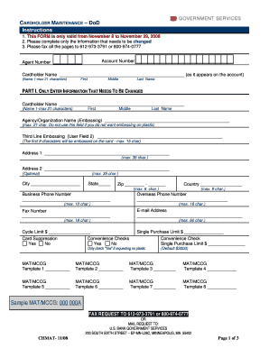 CARDHOLDER MAINTENANCE DoD Instructions  Form