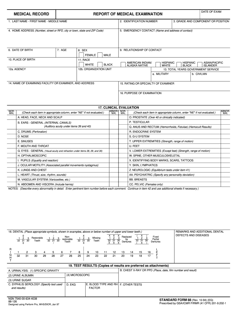 Standard Form Medical Examination