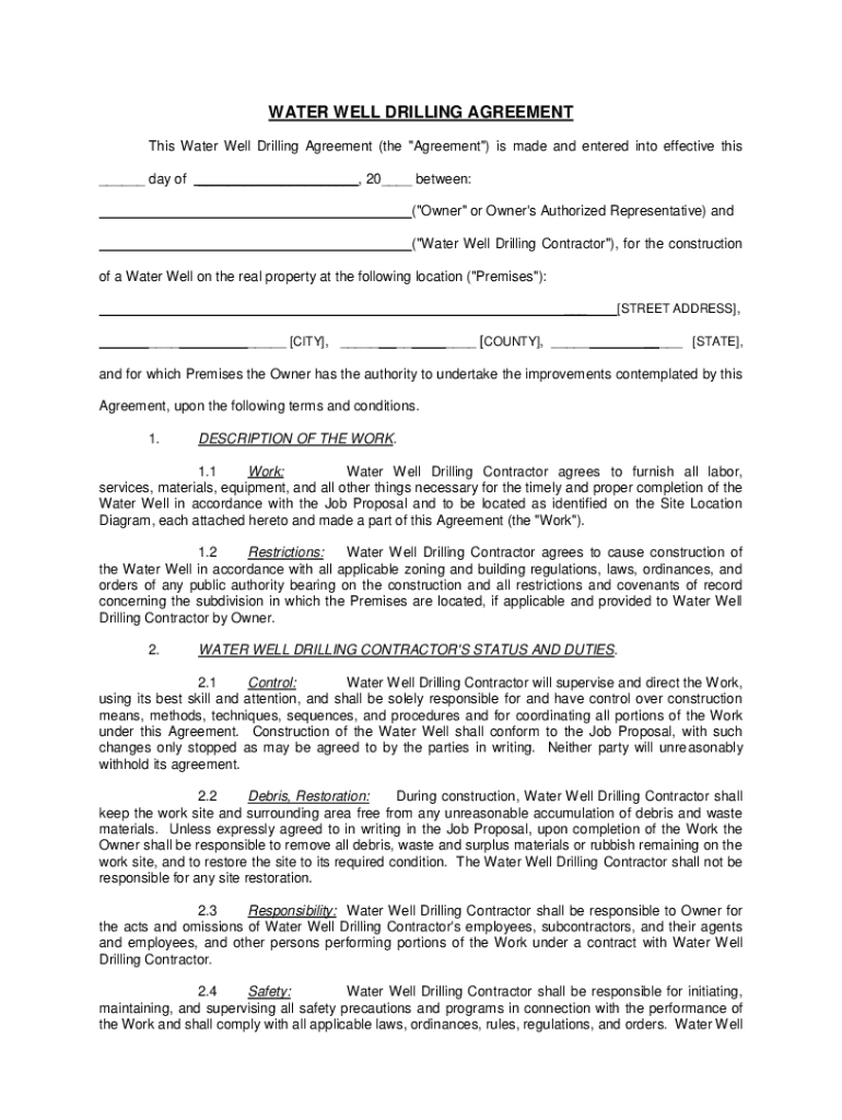 Water Well Drilling Contract Template  Form