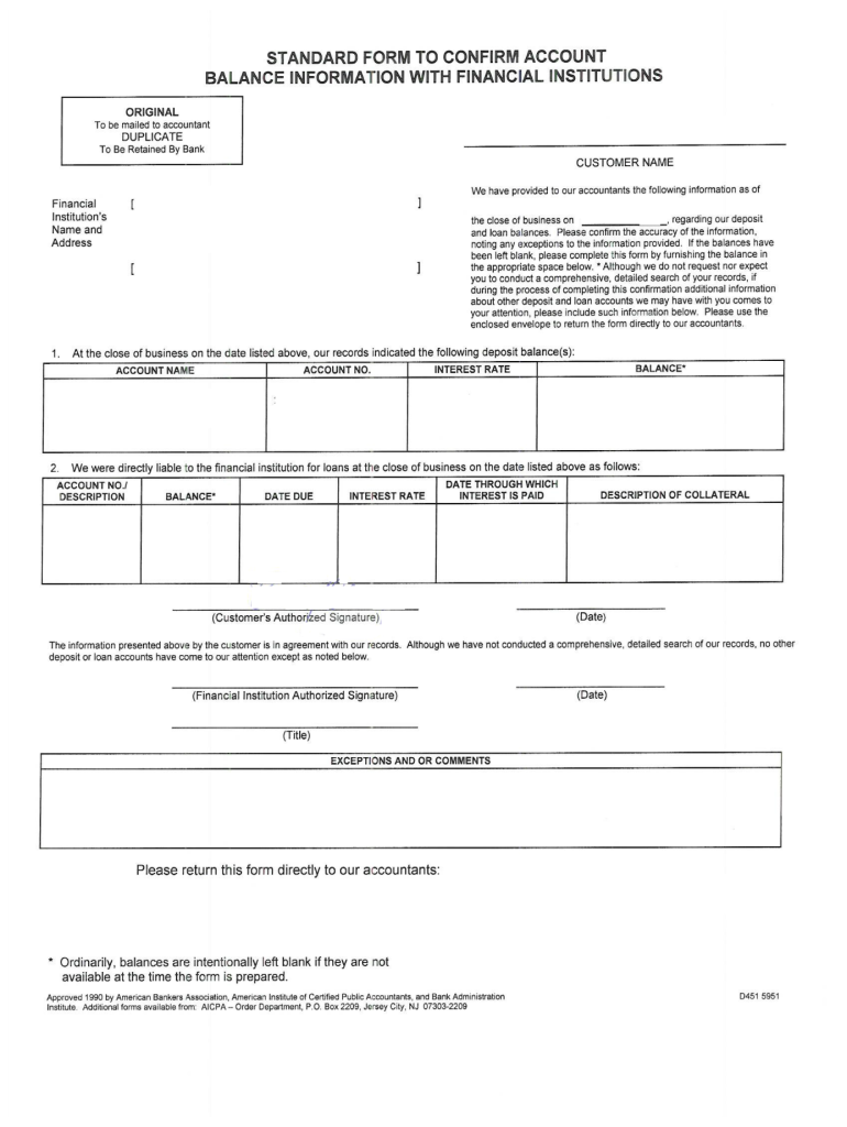 Standard Form to Confirm Account Balance Information with Financial Institutions