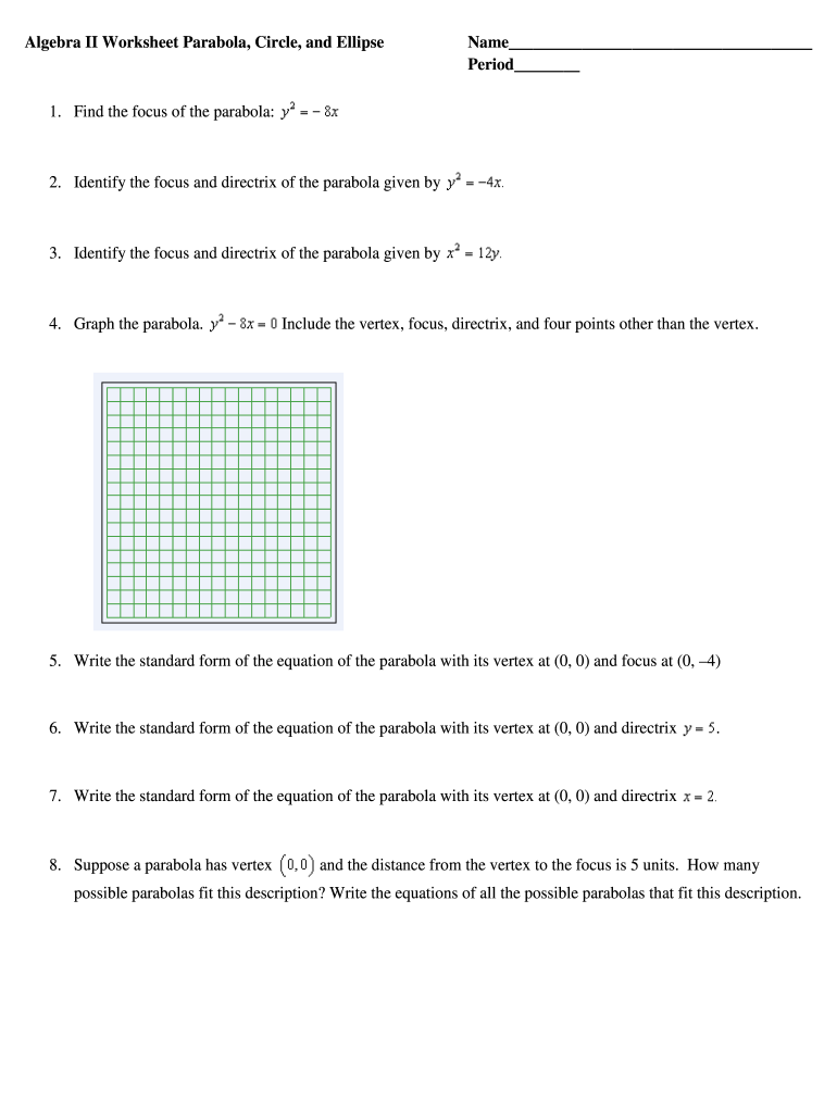 10 3 Features of a Parabola Worksheet Answers  Form