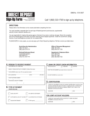 Social Security Direct Deposit Change Form 1199a