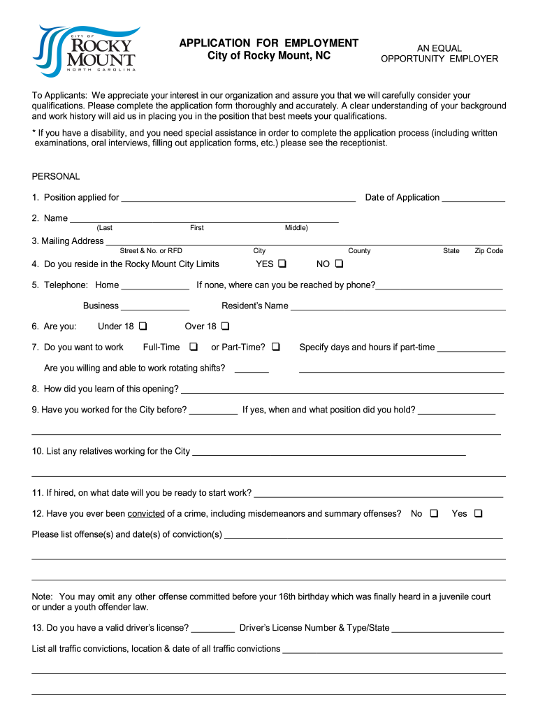 Rocky Mount App  Form