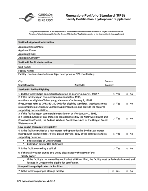 Hydropower Supplement Oregon Oregon  Form