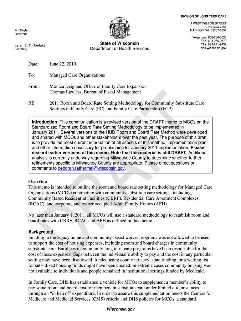 Wisconsin Hud Rates for Room and Board  Form