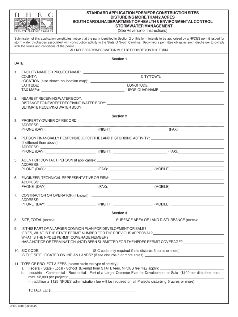 Storm Water Application for More Than 2 Acres Disturbed D 3306 Cicacenter  Form