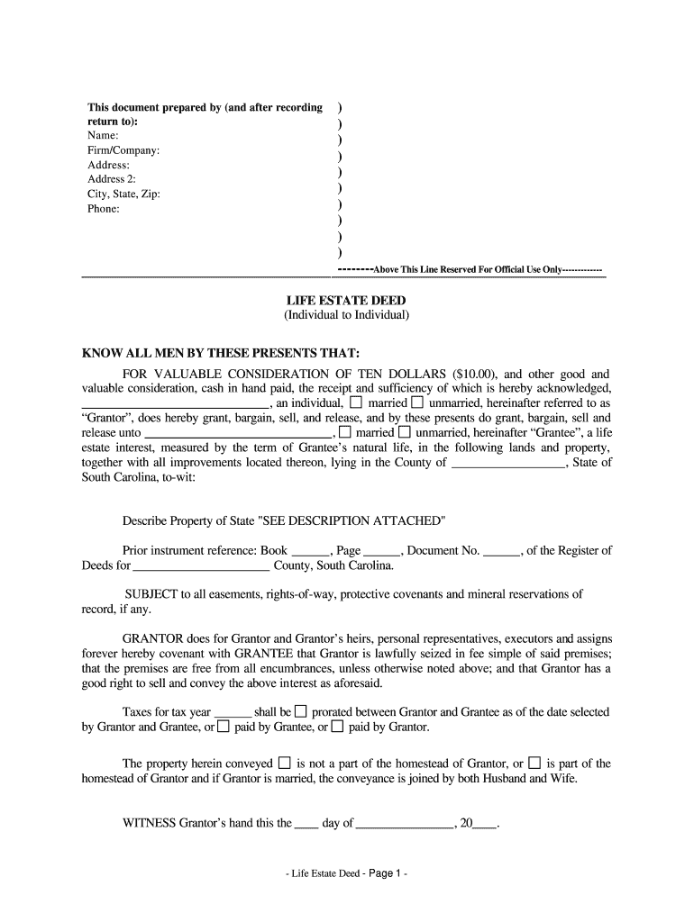 Life Estate Deed Form