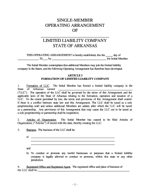 Operating Agreement Llc Arkansas  Form