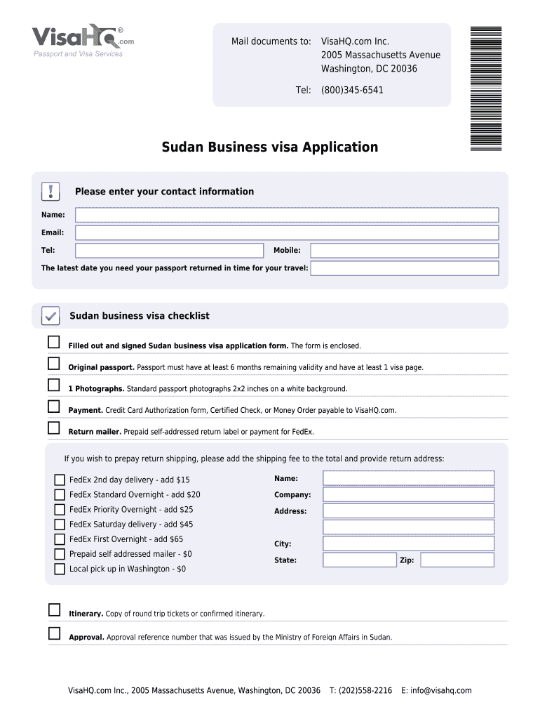 Sudan Business Visa Application Sudan Visa VisaHQ  Form