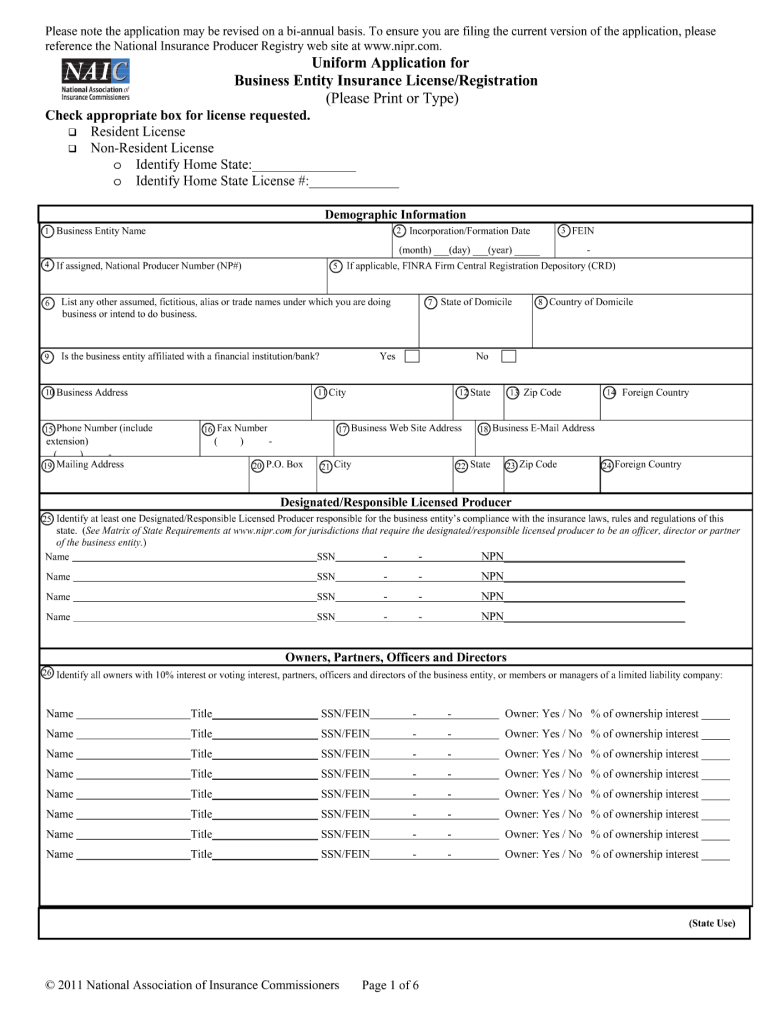 Entity Insurance  Form