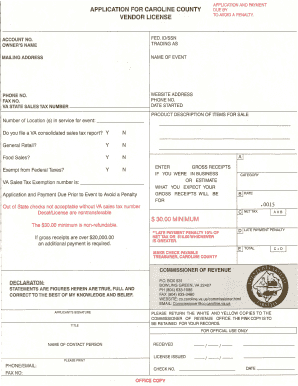 Caroline County Vendor License Form