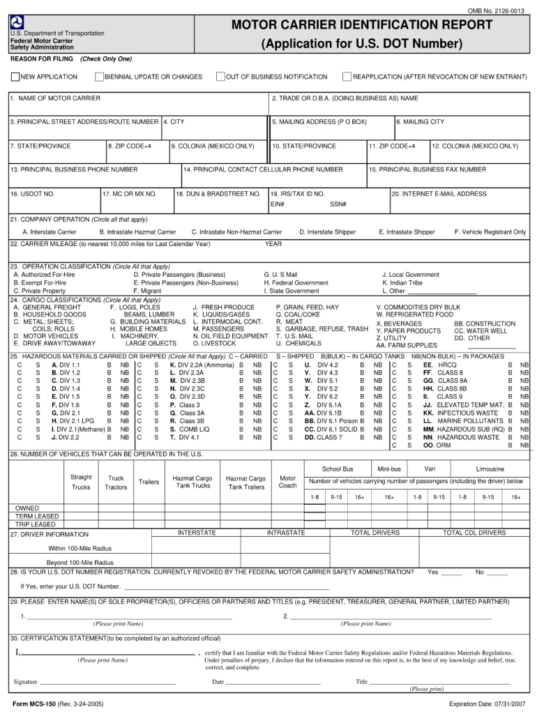  Motor Carrier Identification Report Form 2018