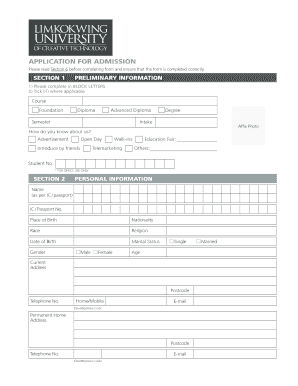 Limkokwing Entry Requirements  Form