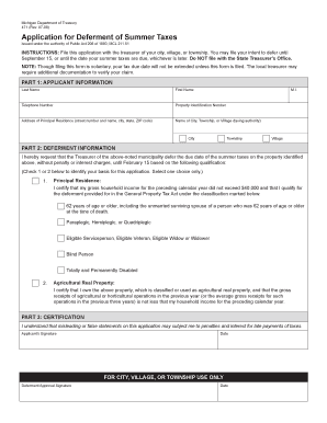 Application for Deferment of Summer Taxes Munro Township  Form