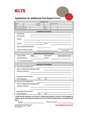 Ielts Application for the Issue of Additional Trfs Example  Form