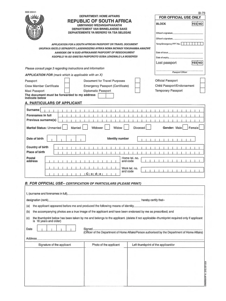  South African Passport Application Form 2004