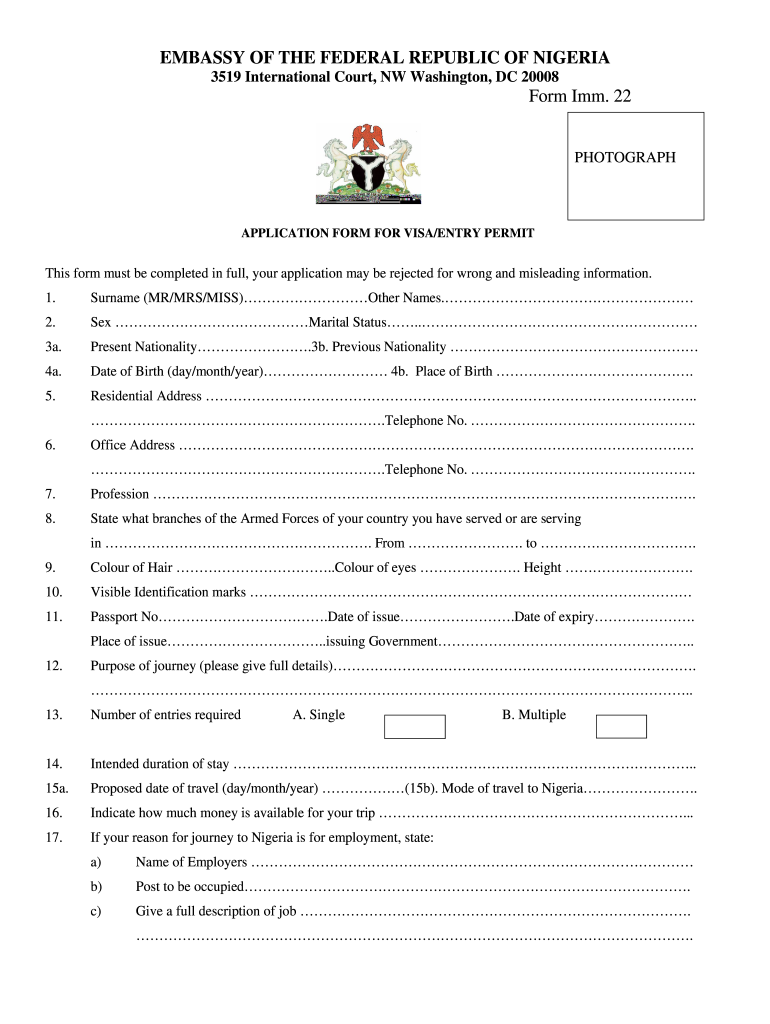 Visa Application to Nigeria  Form