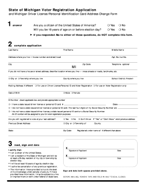  Voter Registration Application and Michigan Driver License Personal Identification Card Address Change Form Mi 2020