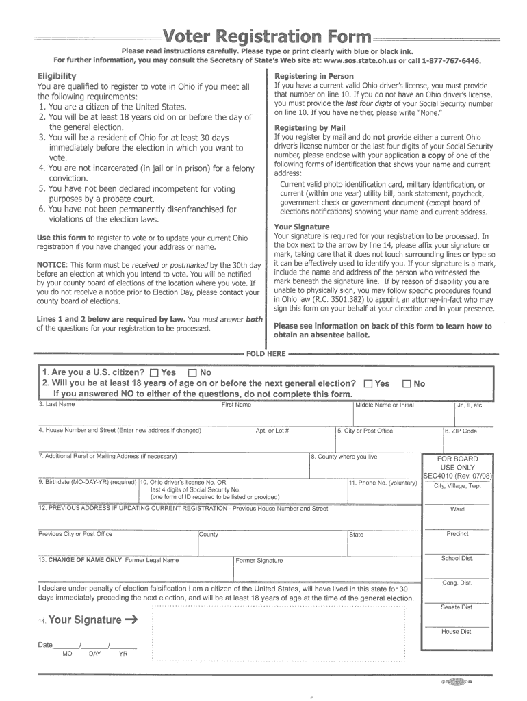 Voter Registration Form  Wyandot County  Co Wyandot Oh