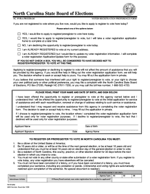 North Carolina State Board of Elections Voter Registration Preference Form