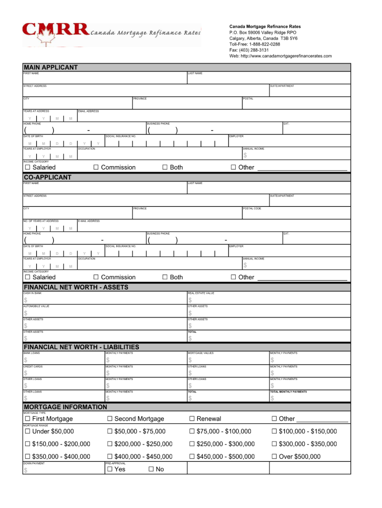 Mortgage Application Form PDF