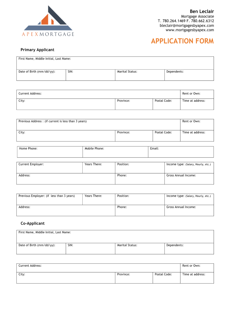 Fill in Mortgage Application Form Online