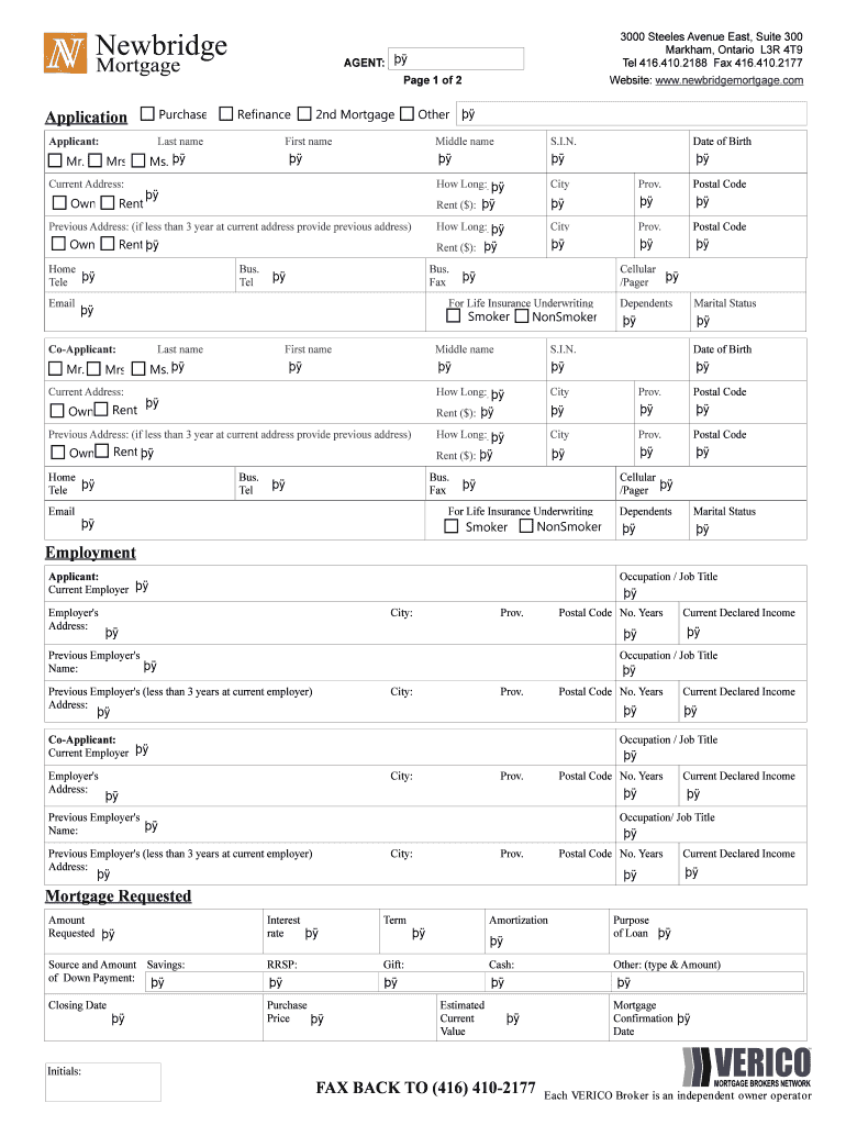 Application Employment Mortgage Requested FAX BACK to 416  Form